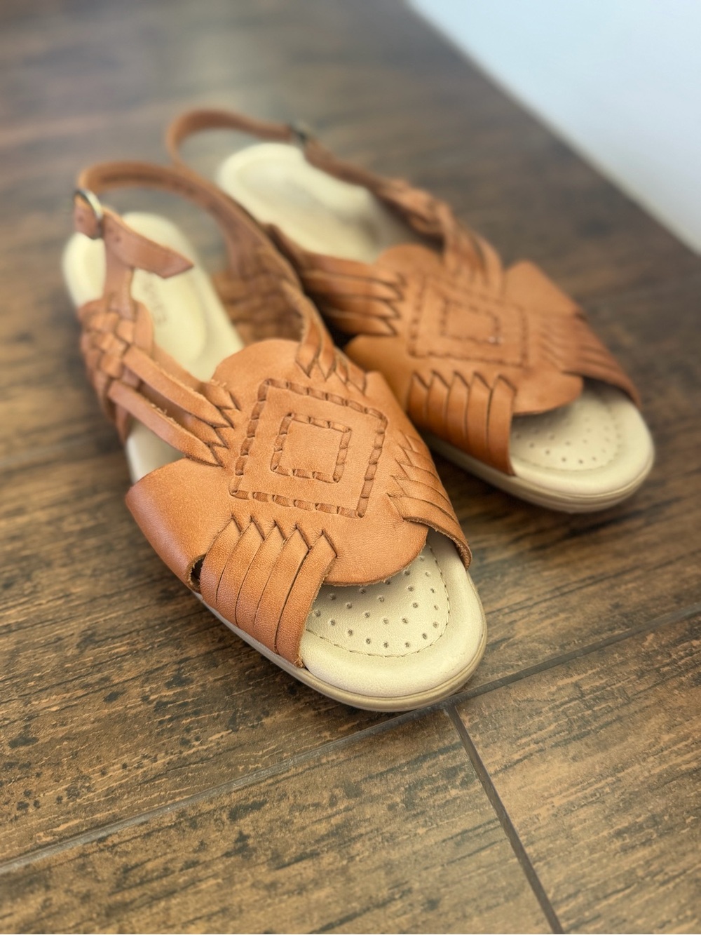 Softspots Woven Leather Slingback Sandals Tan Cognac Huarache Comfort 10SS
